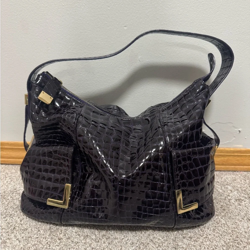 Michael Kors deep purple/black crocodile patent leather purse